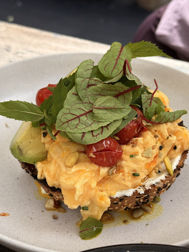 Scrambled eggs on sourdough toast